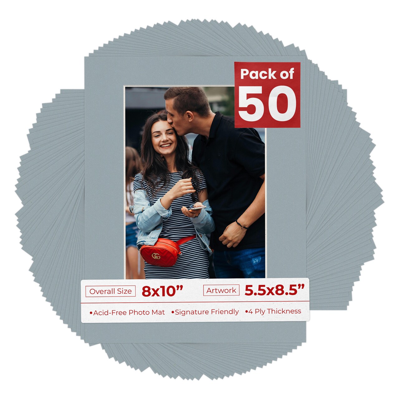 Metallic Silver Mat Board for 8x10 Frames - Fits 5.5x8.5 Photos